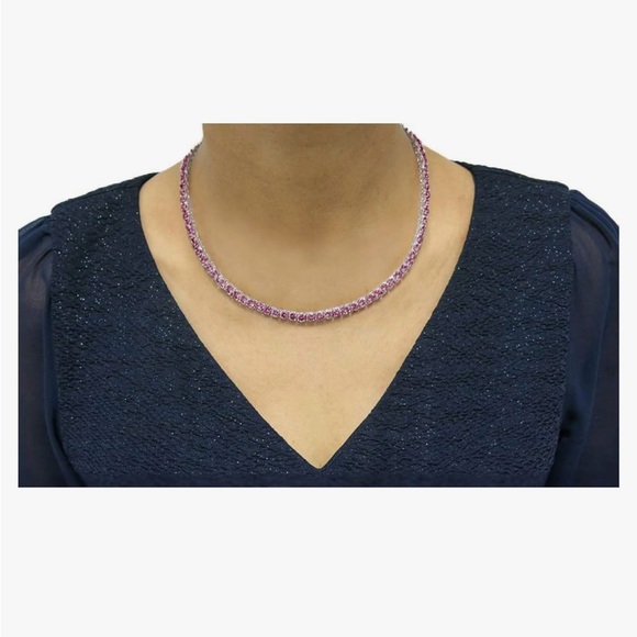 Brand new! 18 inch pink rhinestone tennis necklace. 18k gold plated. - Picture 4 of 4